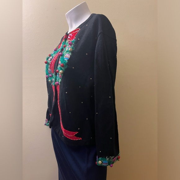 Design Options by PHILIP JANE GORDON Black Wreath Woman's CARDIGAN SWEATER Sz M - Picture 2 of 9